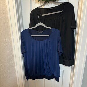 Involand Two Shirt Bundle-Blue and Black Pleated Blouse w/Stretch Waistband-16W